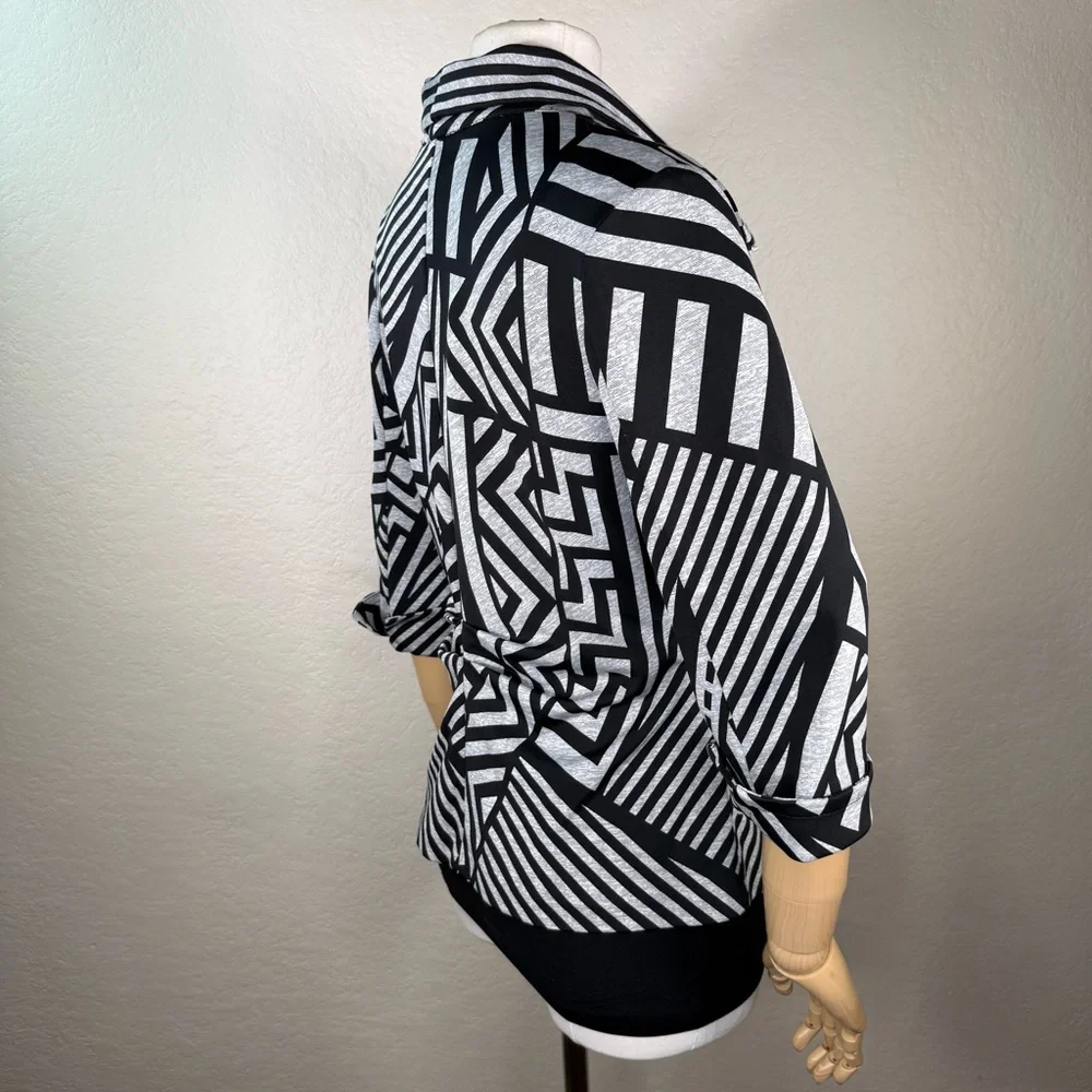 Joseph Ribkoff Geometric Ruched Striped Fitted Zip Blazer Light Jacket SZ 10 EUC